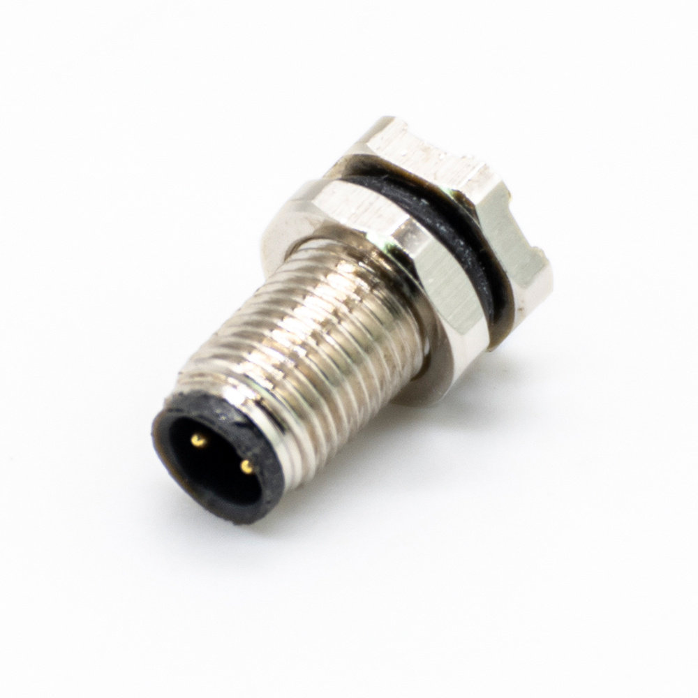 M5 Male Panel Mounting Socket 2 Pos A code Unshielded Straight PCB Solder