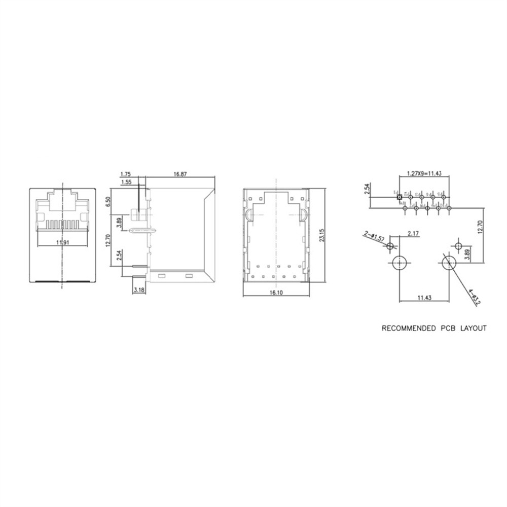METABEE RJ45 Modular Jack, 1×1port, 1G Base-T, THT, Tap-Up, Shielded, Vertical