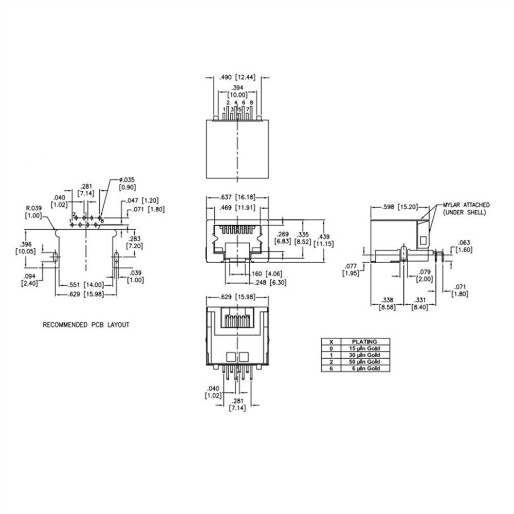 METABEE RJ45 Modular Jack, 1×1port, THT, Tap-Down, Shielded, Right Angle