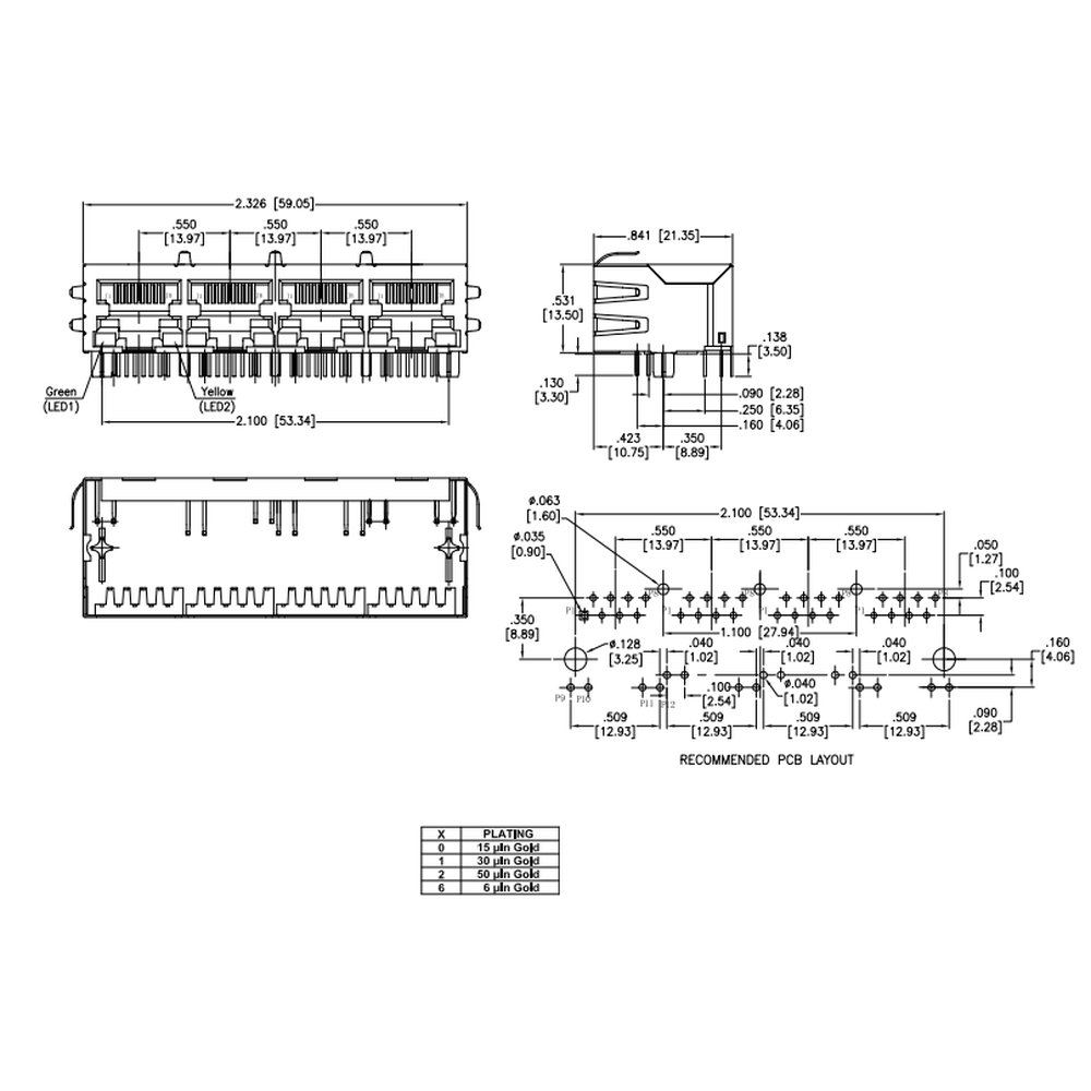 METABEE ICM RJ45 잭, 1*4 포트, 10/100 Base-T, LED 포함, PoE, THT, 탭다운, 차폐, R/A