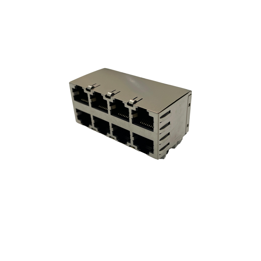 Metabee RJ45 8P8C multi-port Modular Jack, 2×4, Stacked, Up&Down, Shielded, R/A