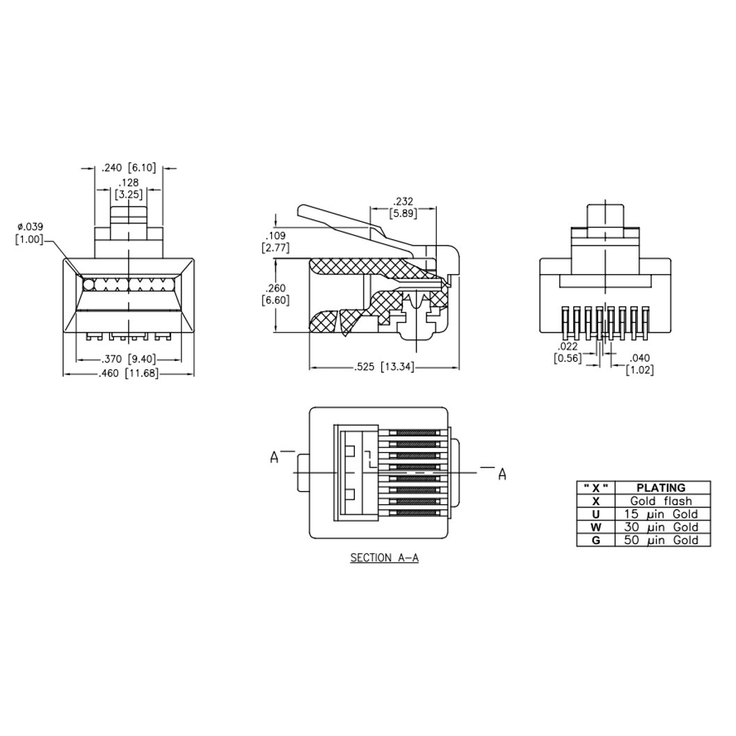 Metabee RJ45 8P8C Modular Plug for Strand Flat Cable, Unshielded