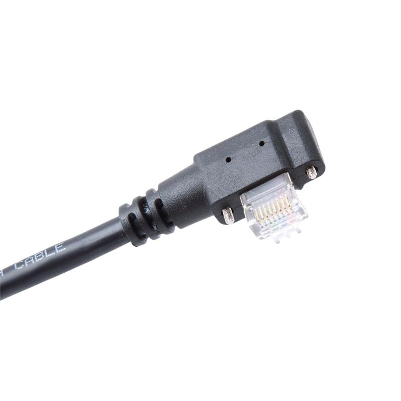RJ45 to Gige Cable High Flex RJ45 Horizontal Left Exit W/Recessed Screws With 30cm Round Black Cable