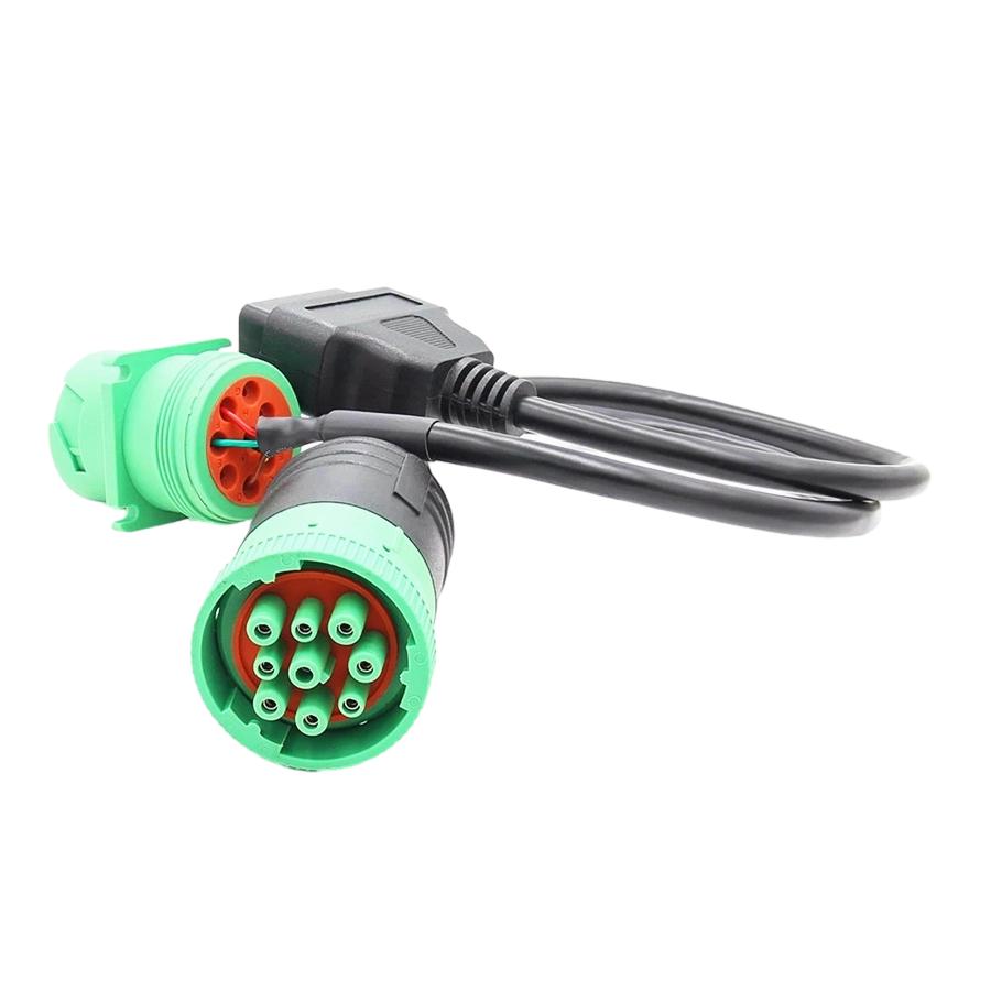 J1939 9-Pin-zu-OBD2-Schnittstellen-LKW-Y-Kabel-Adapter mit 15 cm rundem, geteiltem schwarzem Kabel