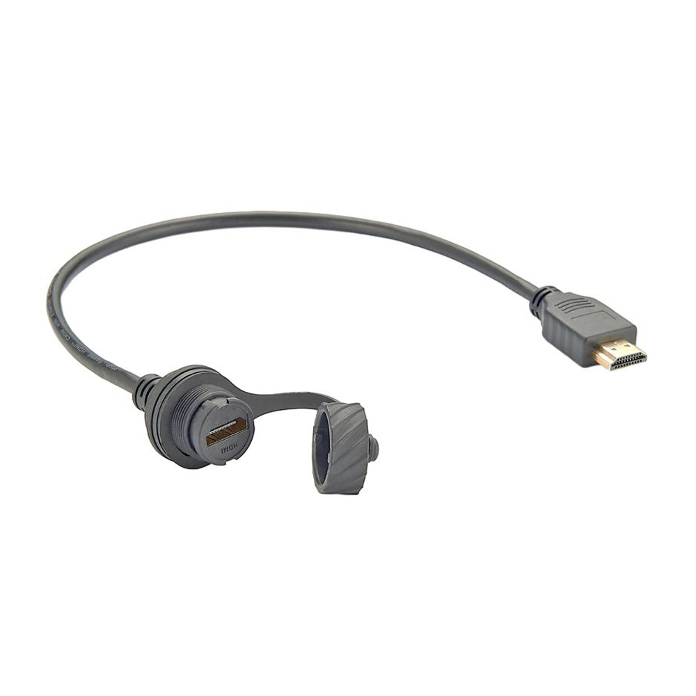 HDMI to HDMI IP67 Waterproof Panel Mount HDMI Extension Cable With 30cm Round Black Cable
