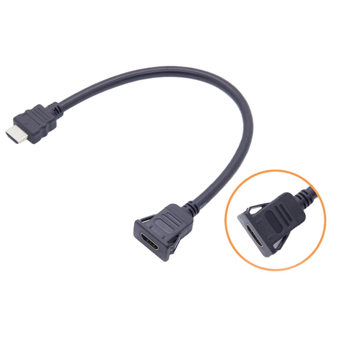 HDMI to HDMI Snap-in Panel Mount HDMI Cable With 10cm Round Black Cable