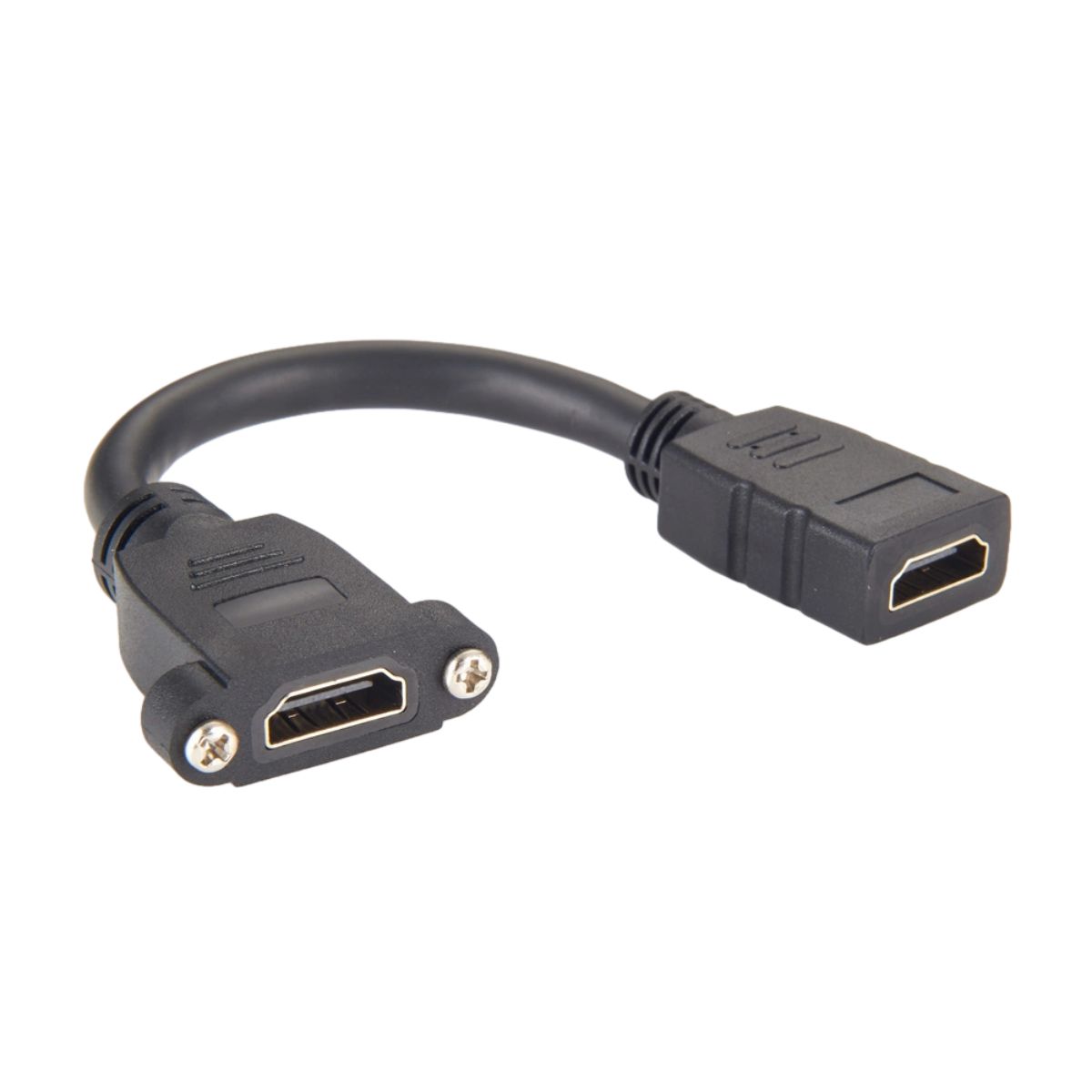 HDMI-Kabelkupplung für Panelmontage, Buchse auf Buchse, mit 10 cm langem runden schwarzen Kabel