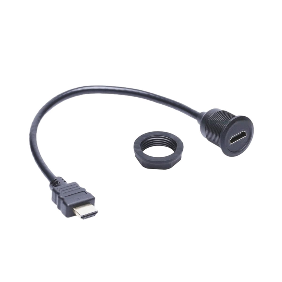 HDMI to HDMI HDMI Panel Mount Extension Cable With 10cm Round Black Cable
