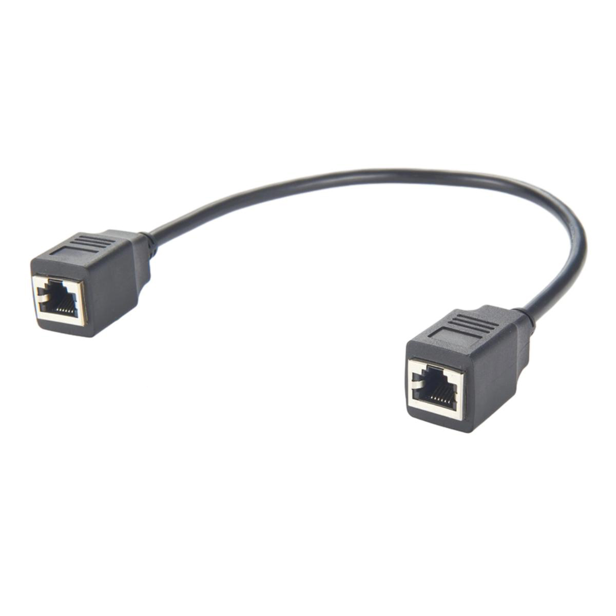 RJ12 Female to Female Coupler Cable With 100cm Round Black Cable