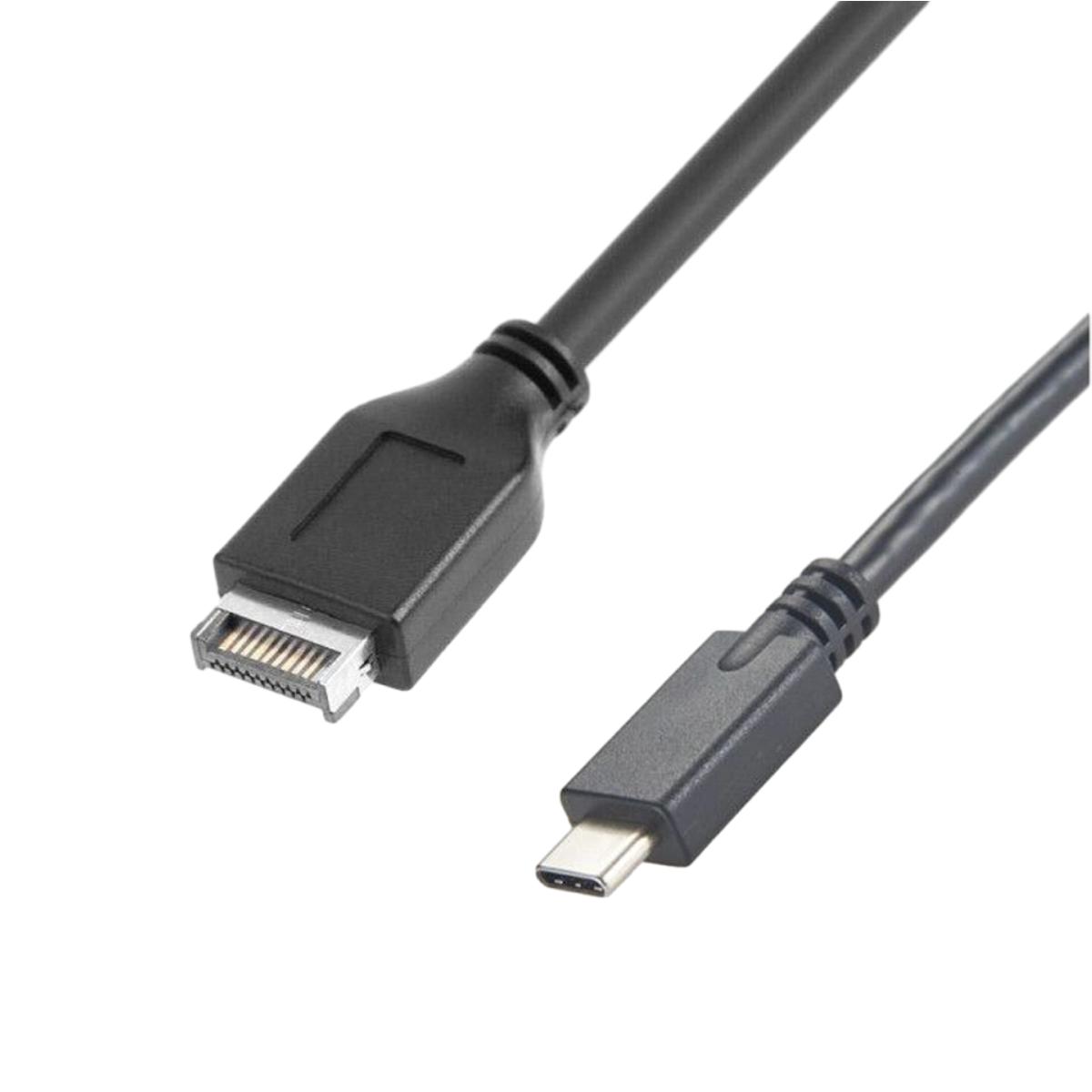 USB 3.1 Ön Panel Başlığı Tip-E Erkek - Tip-C Erkek Kablo, 30cm Yuvarlak Siyah Kablo ile