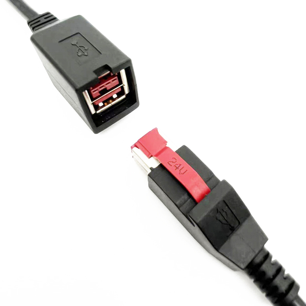 适用于 POS 系统的供电 USB 24V 插头对插孔延长线 2m