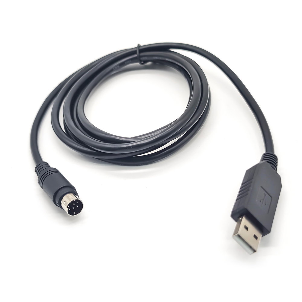 USB2.0 إلى Mini DIN 8-Pin Plug مع كابل RS232 أسود دائري مقاس 30 سم