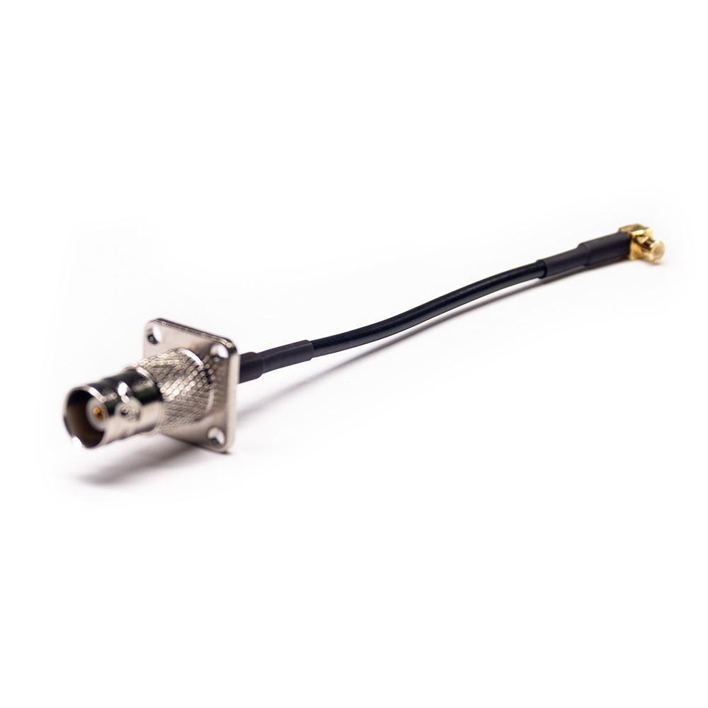 BNC Jack Flange to MCX Plug Right Angle RF Cable Assembly With 10cm 50 Ohm RG174 Coax