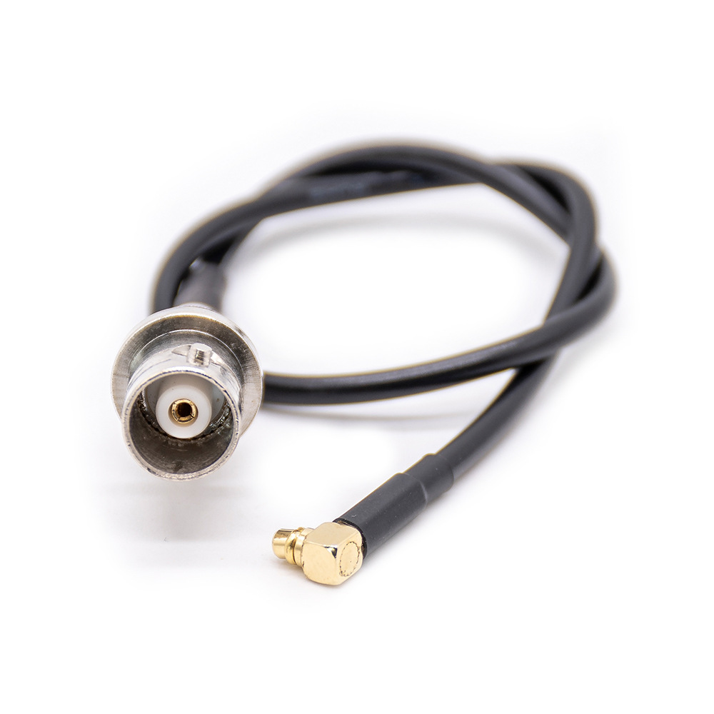 BNC-Jack-Schott-Rückseitenmutter auf MMCX-Stecker, rechtwinklige HF-Kabelbaugruppen mit 20 cm 50 Ohm RG174-Koaxialkabel