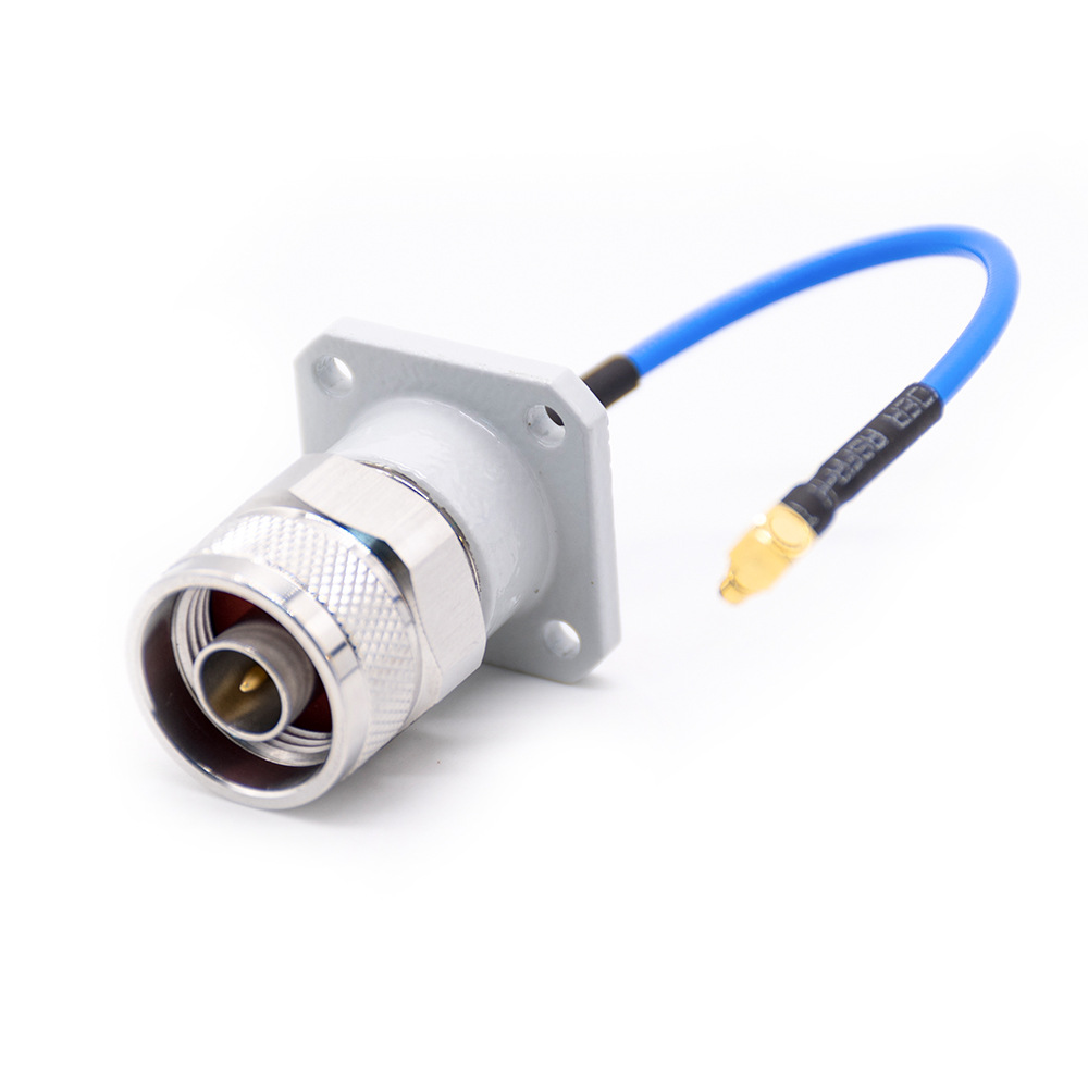 Flange Mount N Plug to Right Angle MMCX Plug RF Cable Assemblies 10cm RG402 Cable 50ohm