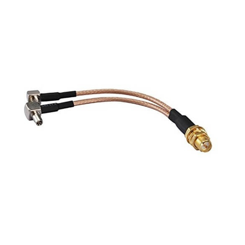 RP SMA メス - デュアル TS9 オス直角 RF ケーブル アセンブリ (15cm 50Ohm RG178 同軸付き)