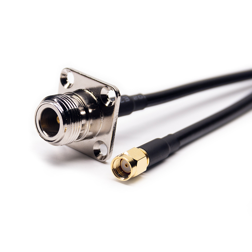 RP SMA Male to N Female Flange Cable Assembly With 20cm 50 Ohm RG58 Coax
