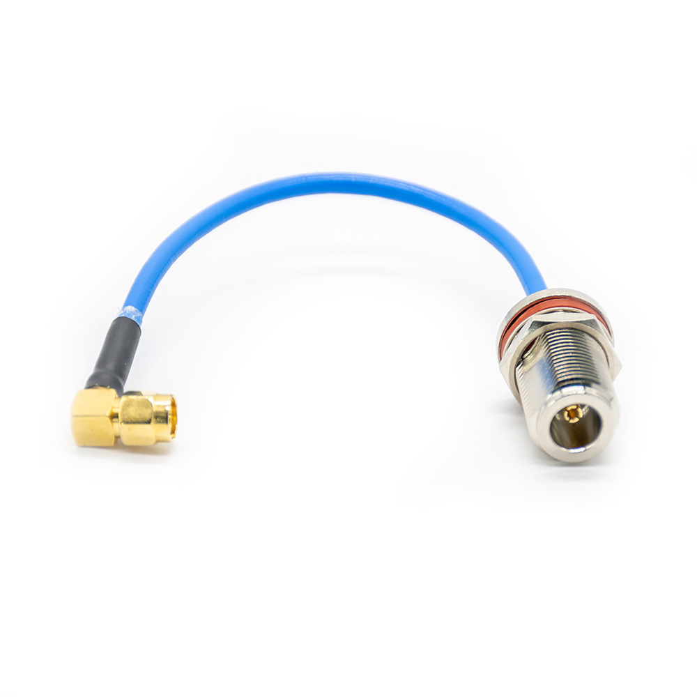 SMA Male Right Angle to Bulkhead Waterproof N Male Cable Assembly With 10cm 50 Ohm RG405 Coax Cable