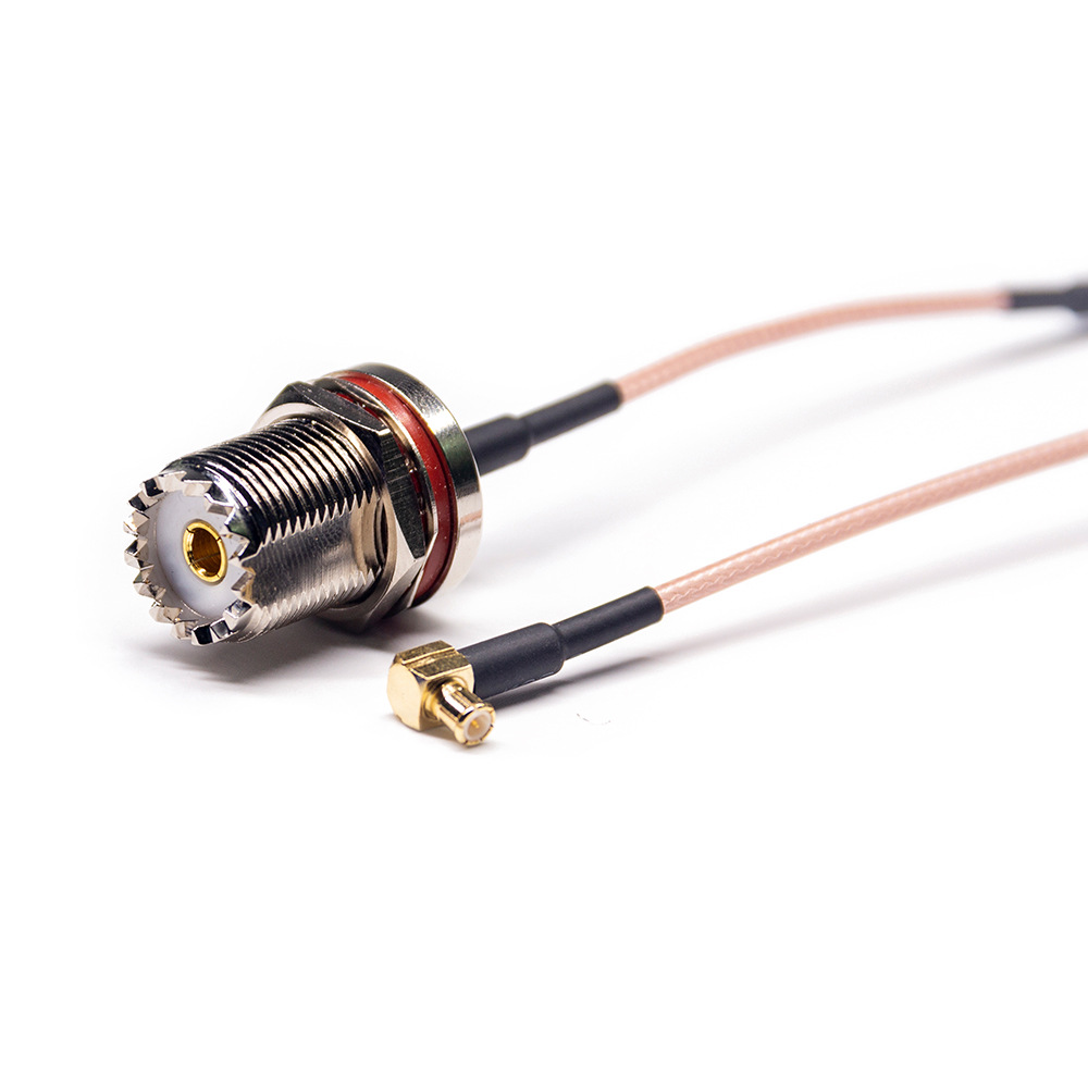 MCX Male Right Angle to UHF Female Bulkhead Cable Assembly With 10cm 50Ohm RG316 Coax