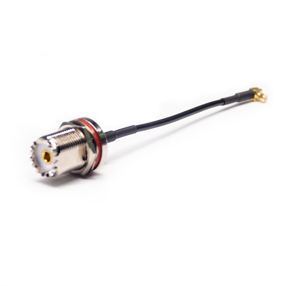 MCX Male Right Angle to MCX Female Bulkhead Cable Assembly With 10cm 50Ohm RG174 Coax