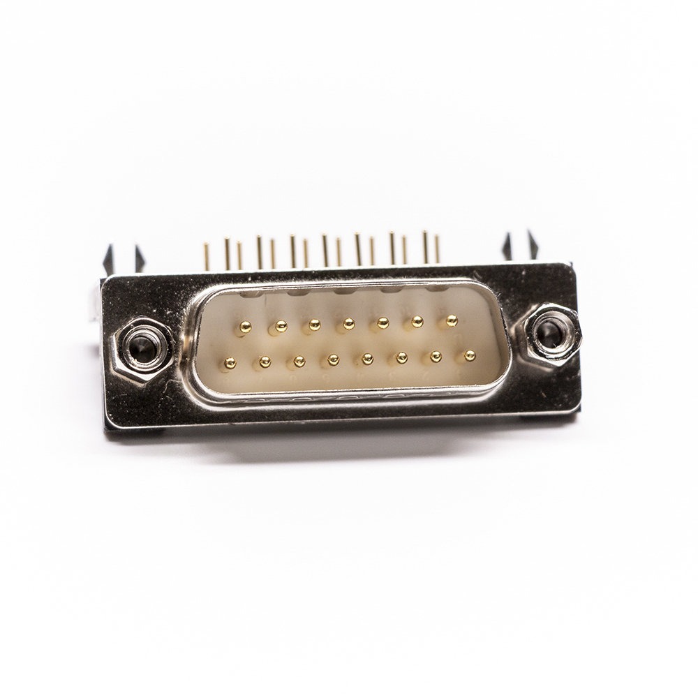 Renhotec D-sub 15 ピン オス R/A コネクタ PCB マウント用、スルーホール、機械加工コンタクト、2.77mm ピッチ、ネジロック