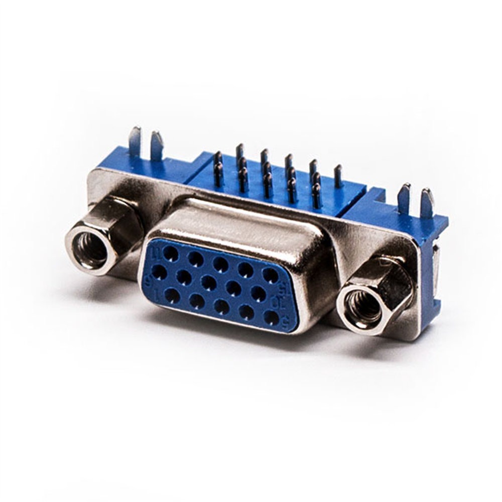 Renhotec HD15 VGA R/A メスコネクタ、PCBマウント、スルーホール、2.29mmピッチ、ネジロック、ブルー