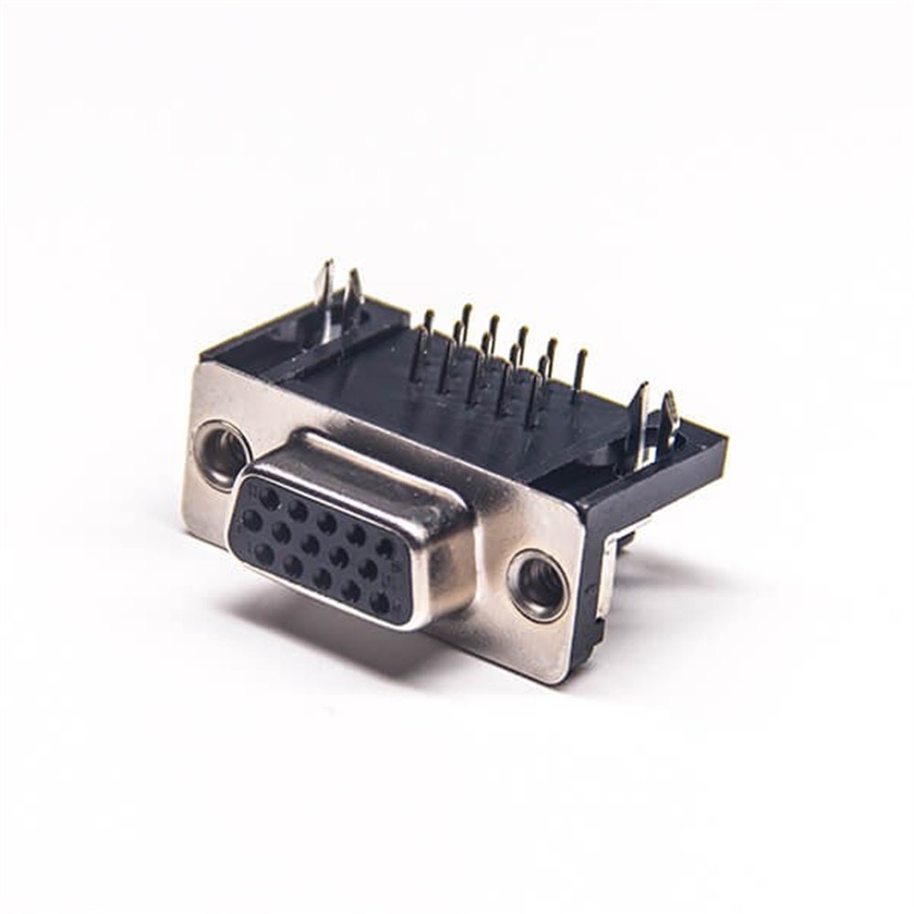 Renhotec HD15 VGA R/A メスコネクタ、PCBマウント、スルーホール、2.29mmピッチ、ネジロック、黒