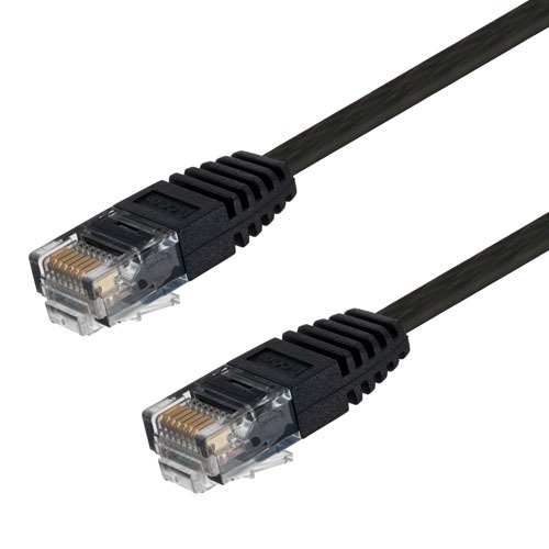 METABEE Cat6 Flat EtherNet Patch Cable, RJ45 to RJ45, 30 AWG, Unshielded, Black, 25 ft