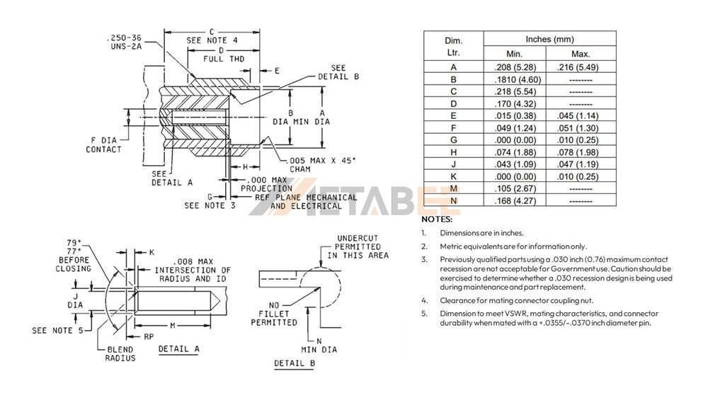 SMA Male Plug Connector Dimensions - METABEE
